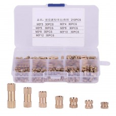 Suleve M3BN7 210Pcs M3 Brass Cylinder Knurled Threaded Round Insert Embedded Nut Assortment Set